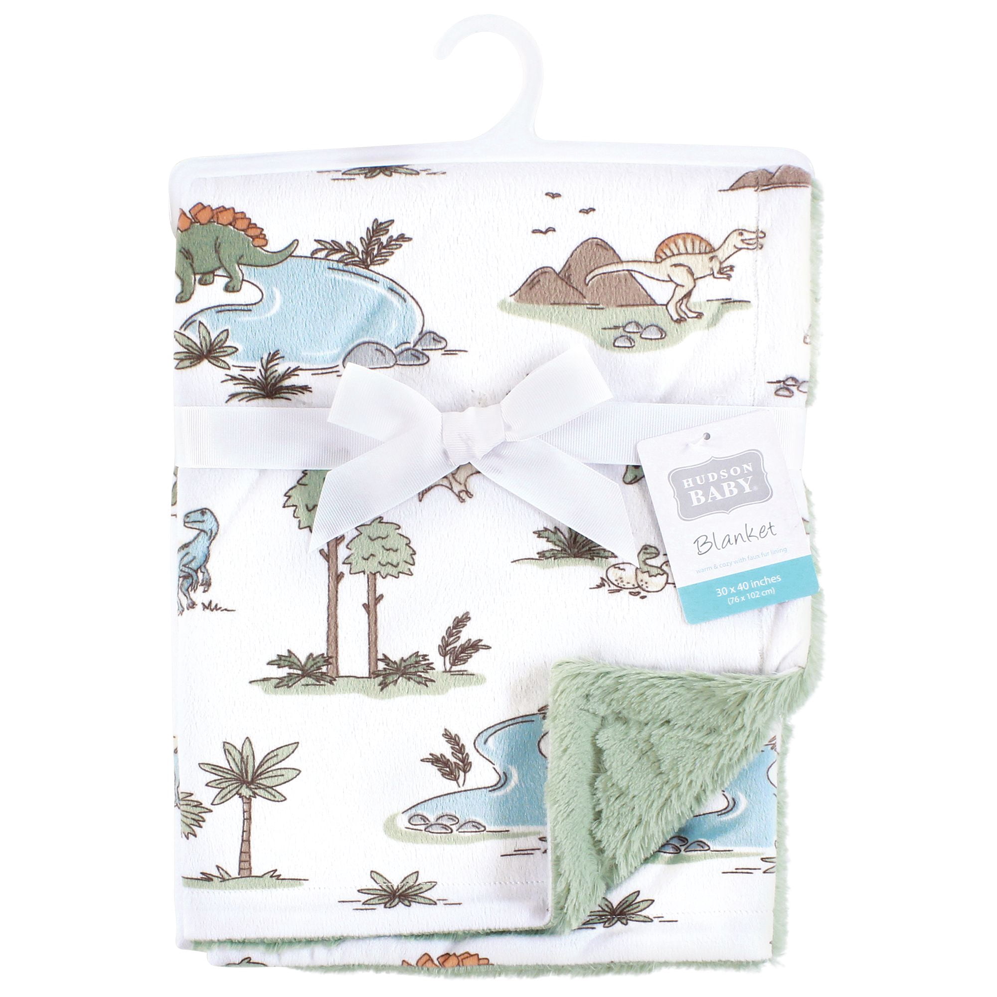 Hudson Baby Plush Blanket with Furry Binding and Back, Dinosaur Adventures, One Size