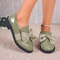 thumbnail image 3 of Rokment Womens Bowknot Oxfords Dress Shoes Spring Fall Vintage Casual Leather Platform Chunky Lug Mid Heels Slip on Boat Loafers Walking Footwear Green Size 7, 3 of 4