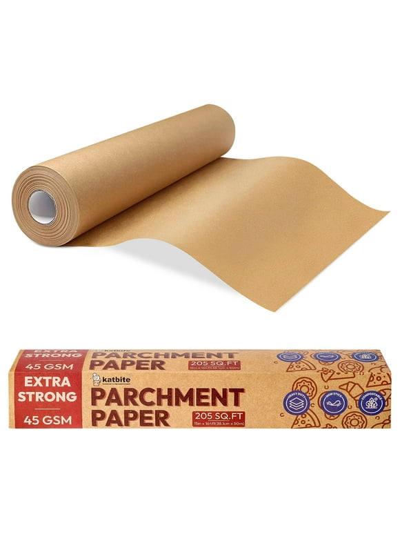 Katbite Heavy Duty Unbleached Parchment Paper Roll for Baking, 15 in x 164 ft,205 SQ.FT,Brown