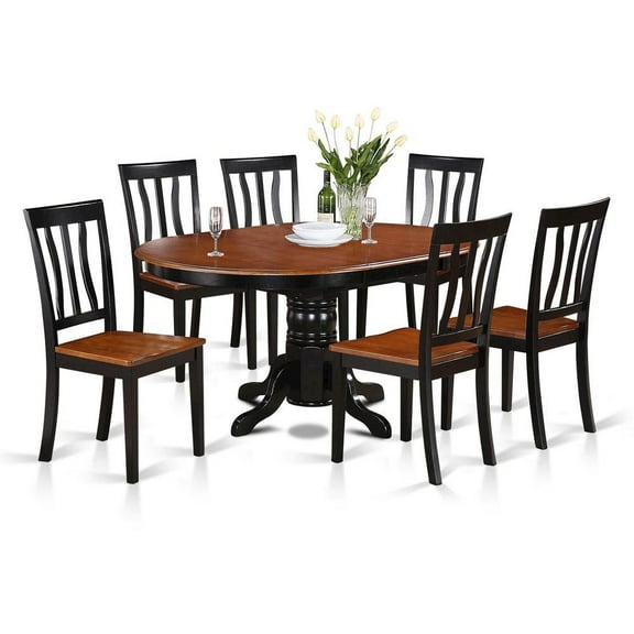 FurniFact Elegant Oval Dining Table Set – 6 Chair Dining Table with Extendable Leaf