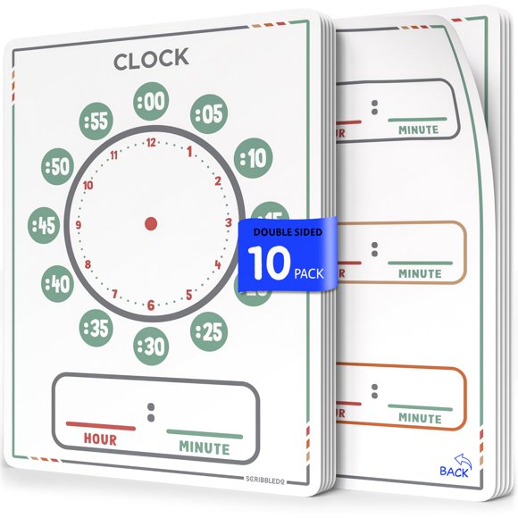 Scribbledo 10 Pack Telling Time Teaching Clock For Kids 9 X12 Learning Clock Dry Erase Sheets Homeschooling Supplies Learn To Tell Time Analog Clock Classroom Pack Of 10 Sheets