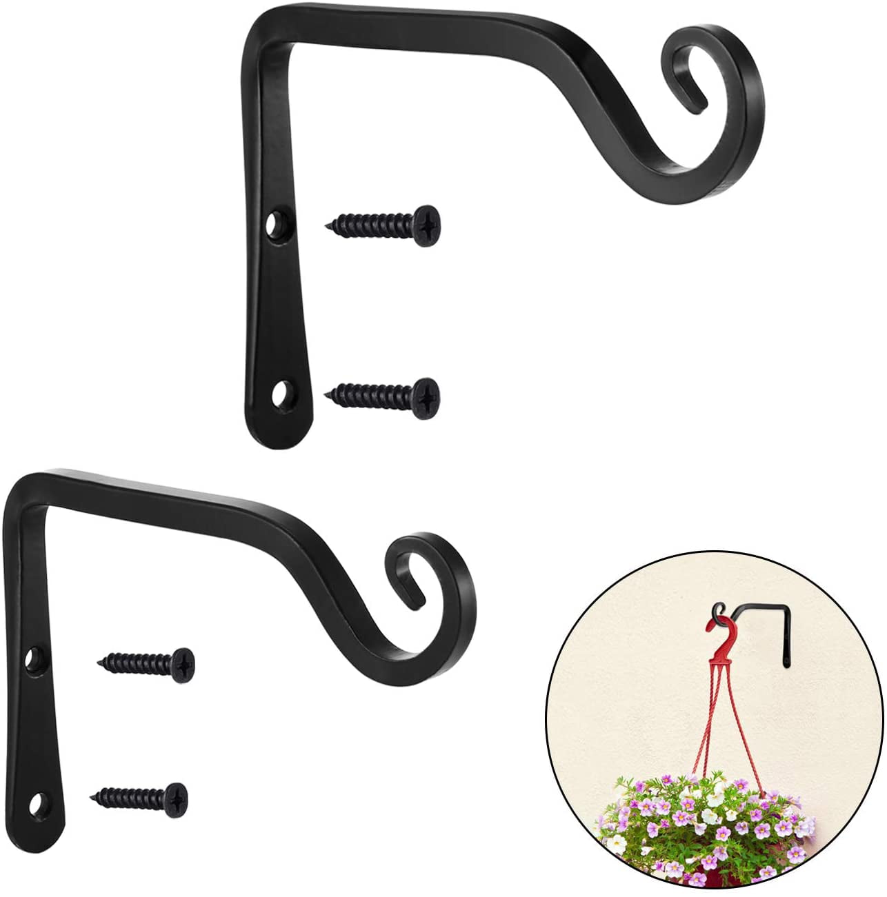 2 Pack, Black Lantern Bird Feeders 6 inch Plant Hook for Wall Wall Hooks for Hanging Plants Wind Chime with Screw POTEY Iron Metal Wall Hook Plant Hanger Bracket 