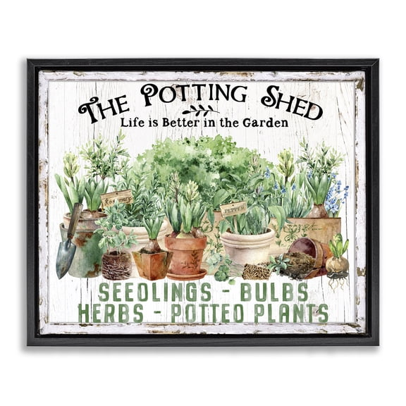 Stupell Industries French Country Farmhouse Potting Shed Black Floating Frame Canvas Art, 21 x 17, by Creatif Belle