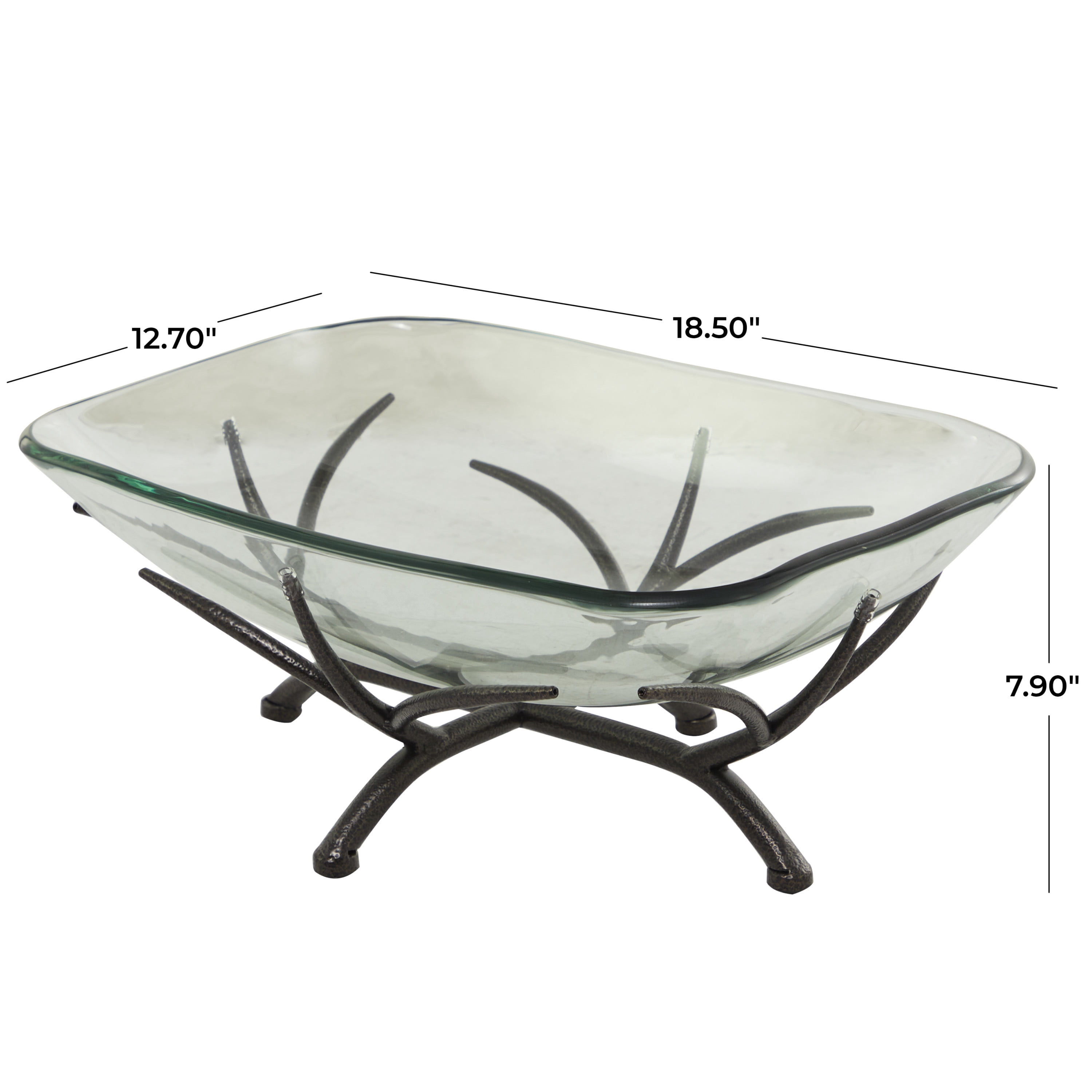 DecMode 19" x 8" Clear Glass Kitchen Serving Bowl with Black Metal Branch Stand, 1-Piece