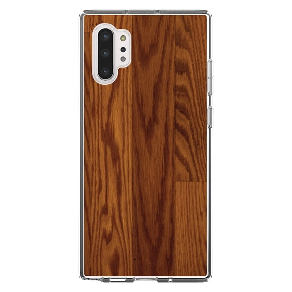 DistinctInk Clear Shockproof Hybrid Case for Galaxy Note 10 PLUS (6.8" Screen) - TPU Bumper, Acrylic Back, Tempered Glass Screen Protector - Dark Wood Floor Print - Printed Wood Grain Image