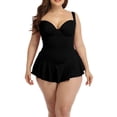 thumbnail image 2 of Women's Plus Size Swimdress One Piece Swimsuit Fashion V Neck Ruched Bathing Suit Beach Vacation Swimwear (XL, Black), 2 of 4