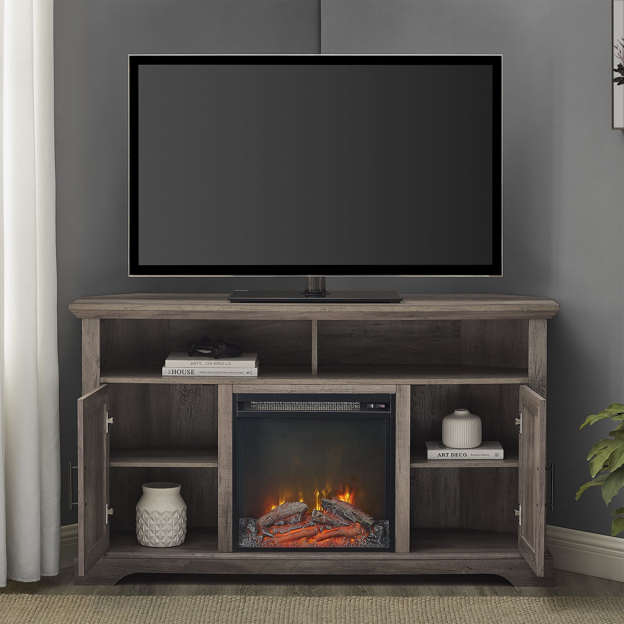 Manor Park Coastal Corner Fireplace TV Stand for TVs up to 60", Grey Wash