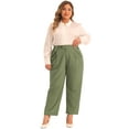thumbnail image 3 of DARING DIVA Women's Plus Elastic High Waisted Long Straight Pants 2X Army Green, 3 of 6