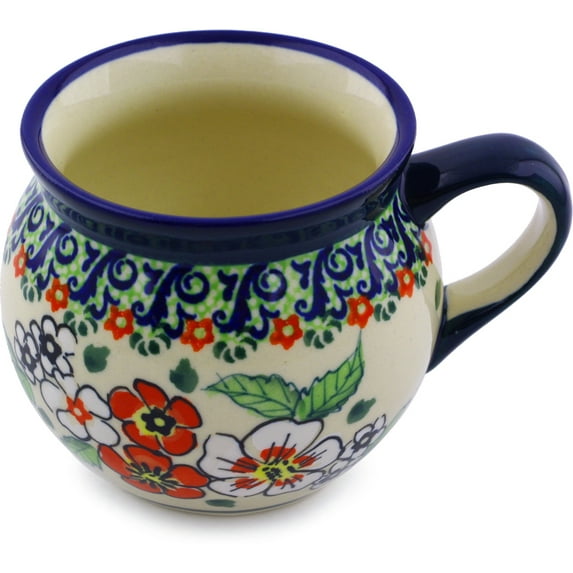 Polish Pottery 6 oz Bubble Mug (Flower Heaven Theme) Signature UNIKAT Hand Painted in Boleslawiec, Poland + Certificate of Authenticity