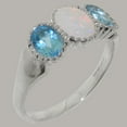 thumbnail image 2 of LBG British Made 14k White Gold Natural Opal & Blue Topaz Womens Anniversary Ring - 33 size options - Size 10, 2 of 7