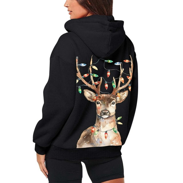 WEAIXIMIUNG Sweat à Capuche Zippé pour Femmes Mode Imprimé Cerf Leaping Manches Longues Poche Cordon Décontracté Sport