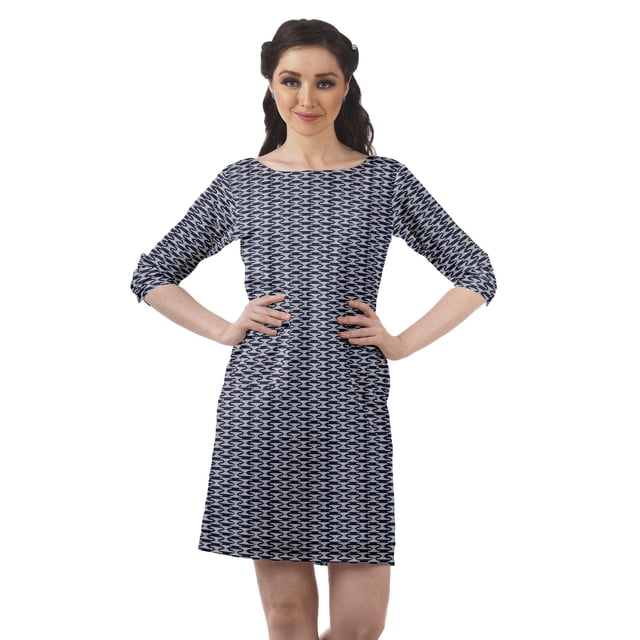 Moomaya Robes Tuniques Imprimées Femmes Fente Arrière Robe à Manches 3/4 avec Poches