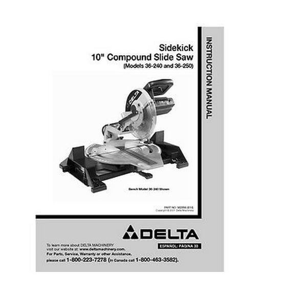 Delta 36-240 36-250 Sidekick 10" Compound Slide Saw Instruction Manual REPRINT