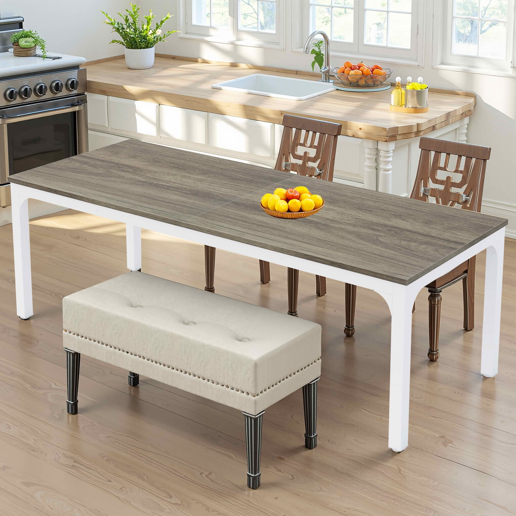 MAYEERTY 78.7" Rectangular Dining Table for 6-8 People, Industrial Long Kitchen Table with 25mm Thick MDF Top & Metal Frame, Water & Scratch Resistant, Easy Assembly