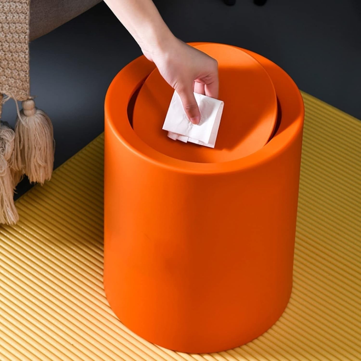 Swing Lid Round Trash Can for Kitchen & Bathroom, Open Top Wastebasket, Double-Layer Plastic Garbage Bin for Home, Office, Rv, Dorm, No-Lid Design for Easy Toss, , 1 Round Trash Can with Swing Lid