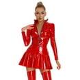 thumbnail image 4 of Alvivi Women's Shiny Patent Leather Ruffle Dress Latex Bodycon A-line Skirt Dress for Raves Party Red L, 4 of 6