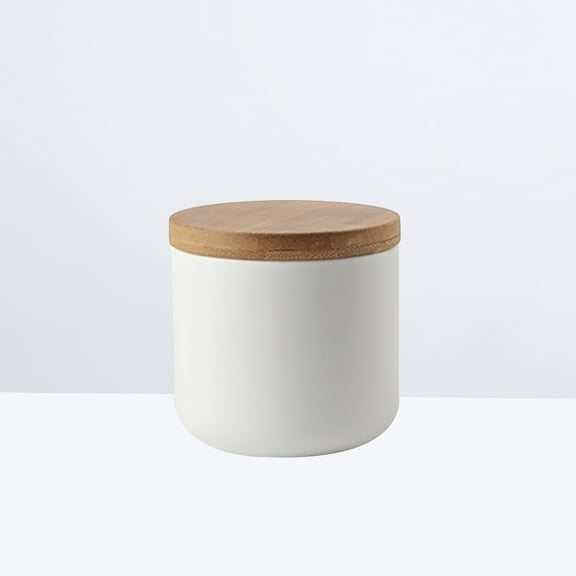 MLINS Ceramic Jar with Airtight Wood Lid for Storing Tea Coffee Sugar Spices Small Size White