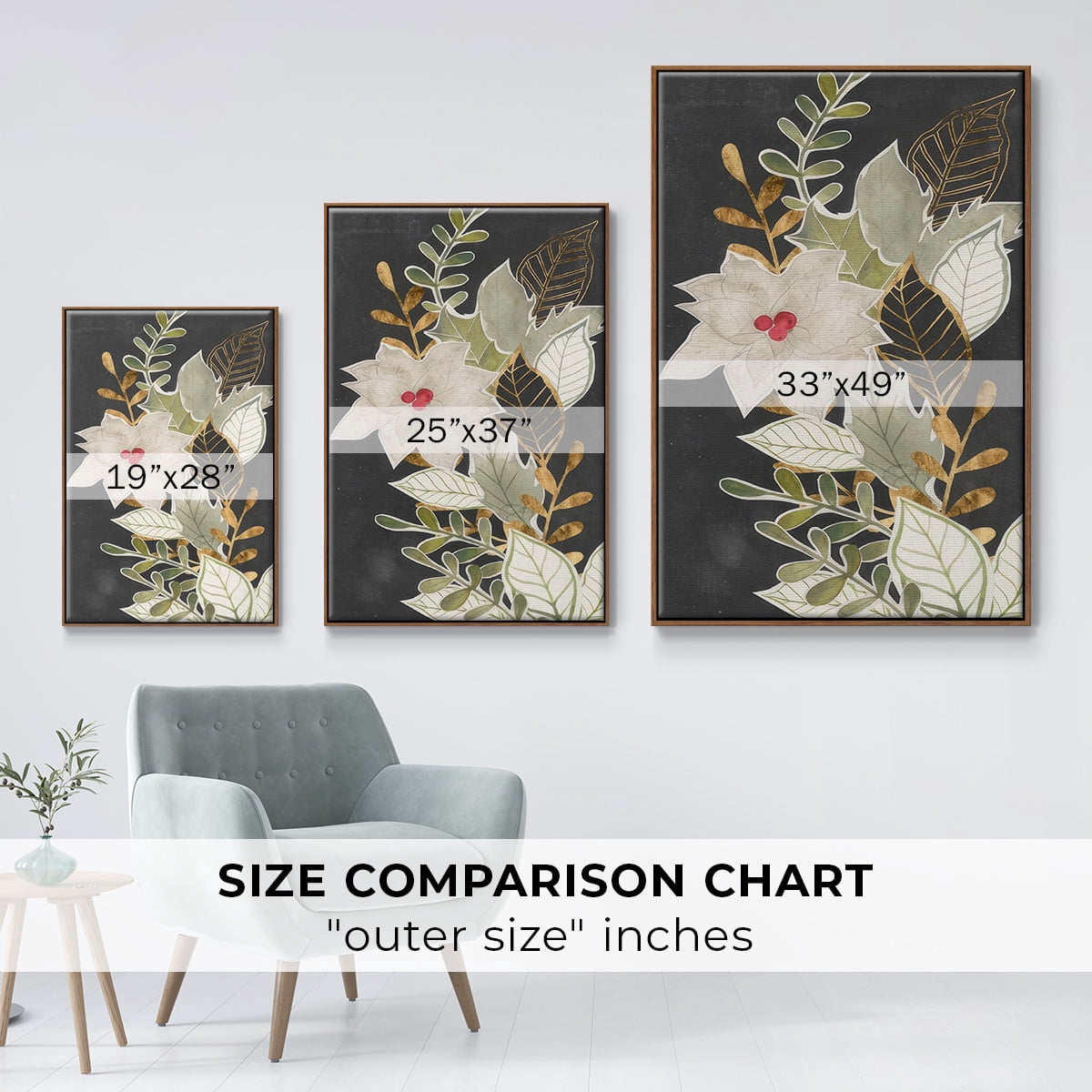 Gilded Christmas Collection B - Framed Gallery Wrapped Holiday Canvas - 25 x 37 - Rosewood Frame