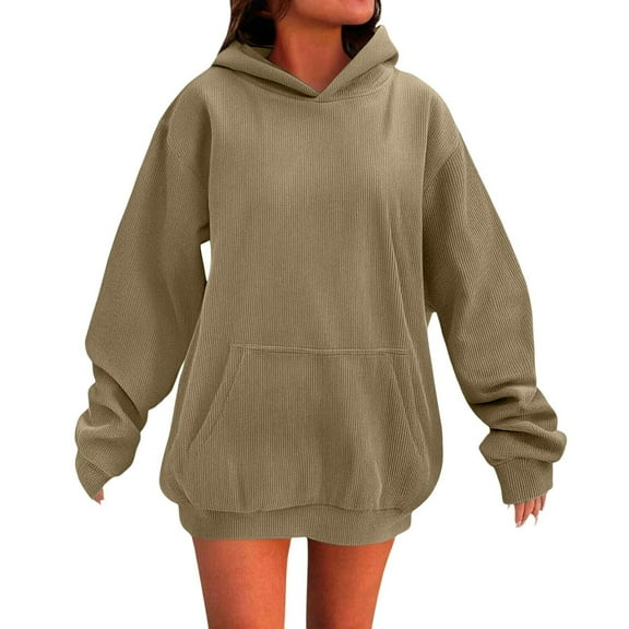 Enjoytime Women's Sweatshirt Solid Color Long Sleeve Weighted Hoodie with Pockets Winter Fashion 2025 Pullover Tops