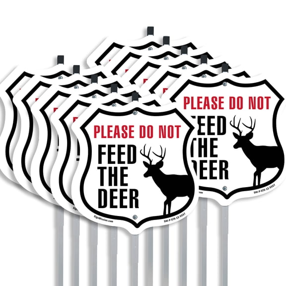 Please Do Not Feed The Deer (10 Pack) 12 inch X 12 inch Shield Shaped Rust-Free Aluminum Metal Signs with Aluminum Mounting Stakes Weather Resistant Made in the USA