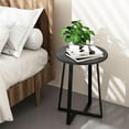 Round End Table, Small Side Table Grey Color MDF Top, Metal Frame Black ...