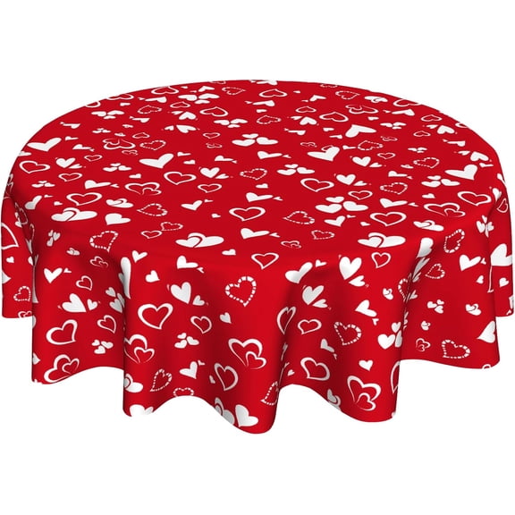 Happy Valentines Day Round Tablecloths Heart Tablecloth Washable Polyester 60 Inch Round Table Cloth Decorations for Anniversary Valentines Wedding Birthday