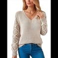 thumbnail image 3 of Suéter de Larga con Cuello en V para Mujer, Suéter de Otoño, Jersey de Punto. Albaricoque L, 3 of 9