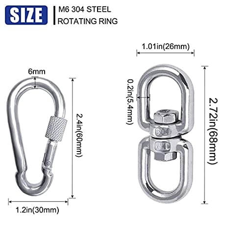 WENORA 5 Pcs M6 304 Anillo Giratorio de Acero Inoxidable Gancho de Ojo Giratorio de Doble WENORA WENORA