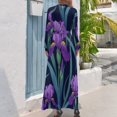 thumbnail image 3 of Purple Irises Floral Pattern Women's Long Dress Long Sleeves Dress Vintage Dresses Party Maxi Dress High Waist Dress, 3 of 4