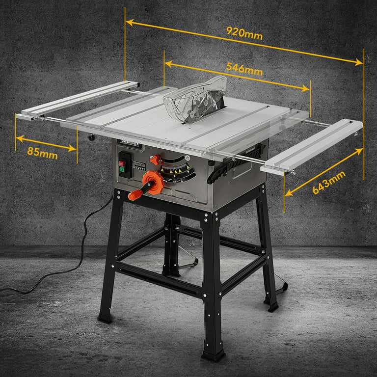 Leeten Table Saw, 10 Inch 15A Multifunctional Saw with Stand