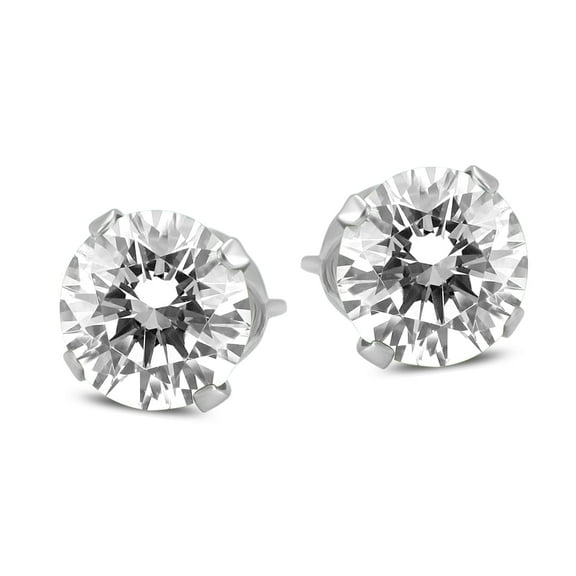 SZUL Women's 1 Carat TW Round Solitaire Diamond Stud Earrings in 14K White Gold (J-K-L Color, I2-I3 Clarity)