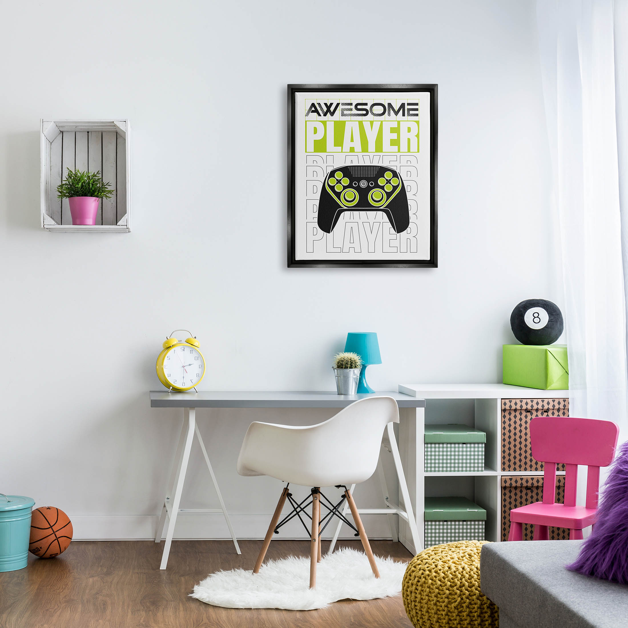 Awesome Player Gaming Controller Art for Kids Graphic Art Jet Black Framed Art Print Wall Art
