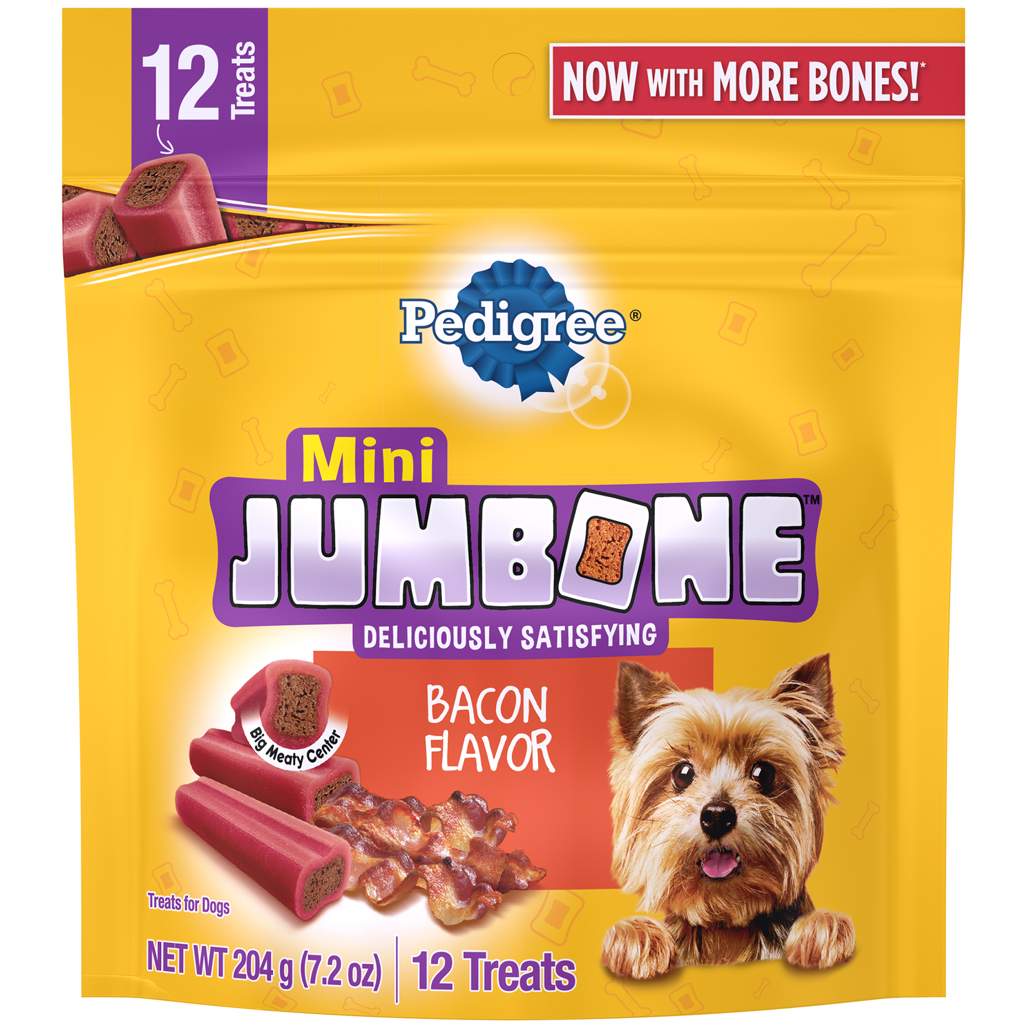 Pedigree Jumbone Mini Jumbones Dog Treats, Bacon Flavor, 7.2 Oz. (12