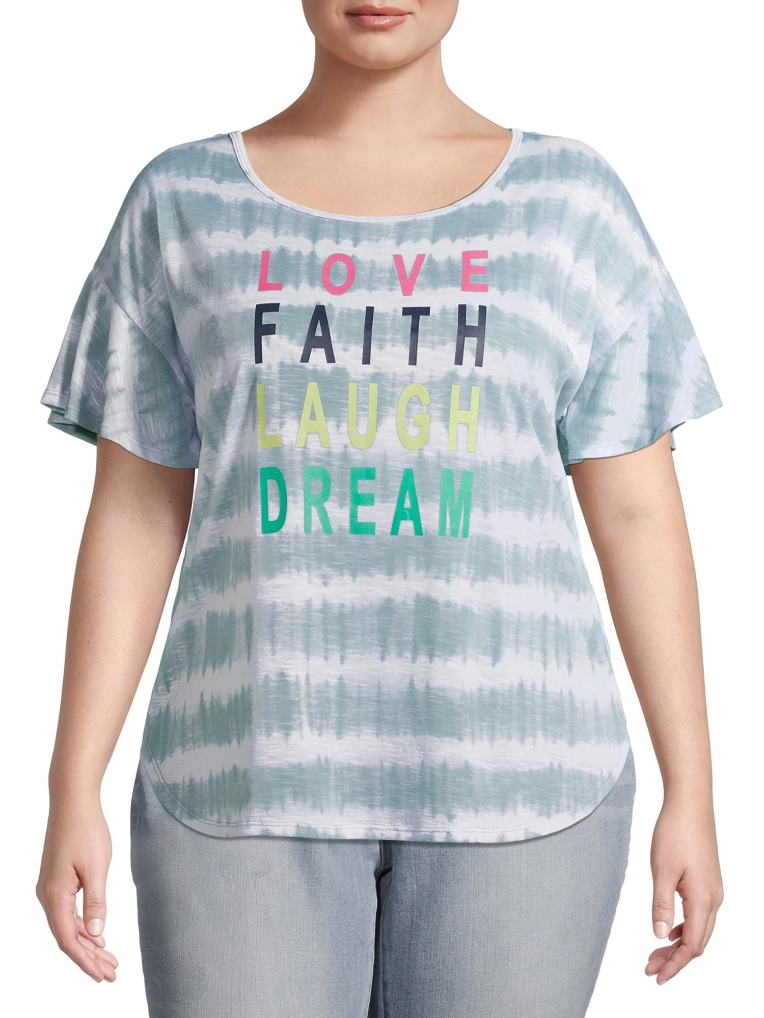 Tru Self Plus Size Flutter Sleeve Graphic Tie-Dye T-Shirt