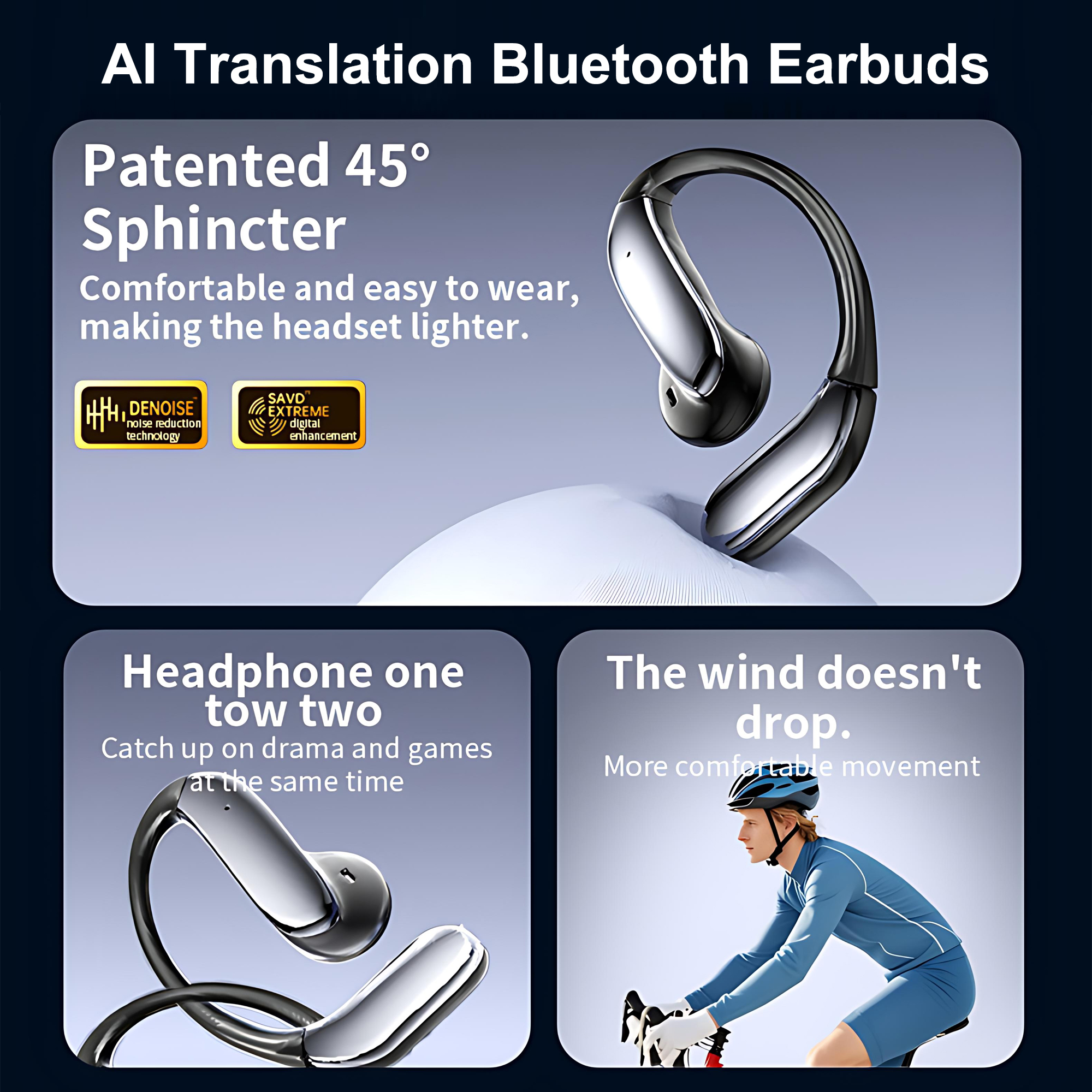 Pecham AI Translation Earbuds Real Time, Noise Cancelling Bluetooth Headphones, On-Ear Earbuds with 144 Languages Two-Way Translator, Fit for iOS & Android for Travel, Business, Learning, Sports