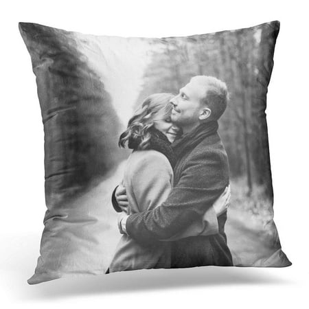 ECCOT Fall Outdoor Vintage Black and White Portrait of Pretty Young Hipster Couple in Love Posing Forest Pillowcase Pillow Cover Cushion Case 16x16
