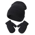 thumbnail image 1 of FAOWME Baby Knitted Hat And Glove Set Versatile Solid Color Fall Children Wool Pullover Hat Black M, 1 of 2