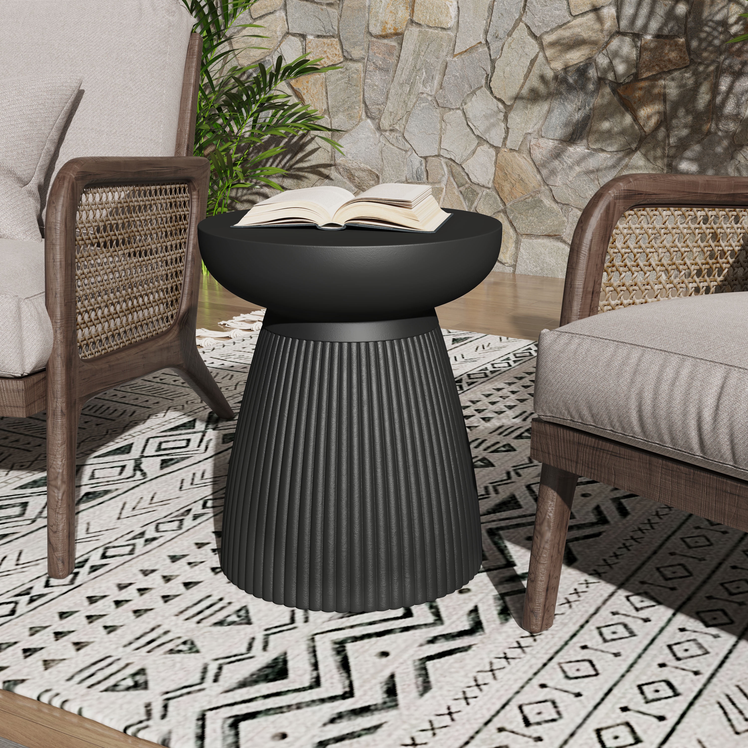 Matte Black MgO Concrete Outdoor Round Side Table