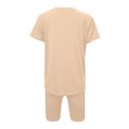 thumbnail image 5 of REORIAFEE Outfits for Women 2023 Summer Sets for Women Casual Plus Size Sets Workout Set Women Two Piece Outfits Summer Short Sleeve Round Neck Biker Shorts Set Cycling Suit Beige L, 5 of 6