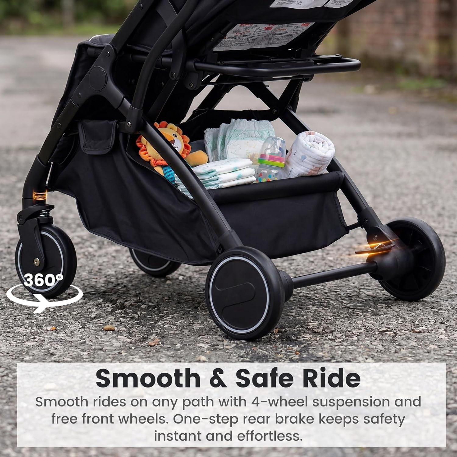 INFANS Travel Stroller, Lightweight Compact Baby Stroller for Airplane with One-Hand Fold, Multi-Position Recline, Canopy, 4 Wheel Suspension, Storage Basket