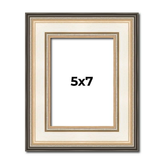 5x7 Frame Gold Silver Plein Aire 2" Inch Wide Moulding Solid Wood Picture Frame | Modena Collection