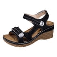 thumbnail image 6 of Wedge Sandals for Women Open Toe Platform Beach Shoes with Hook and Loop Summer Casual Slingback Heels Black Size 9, 6 of 7