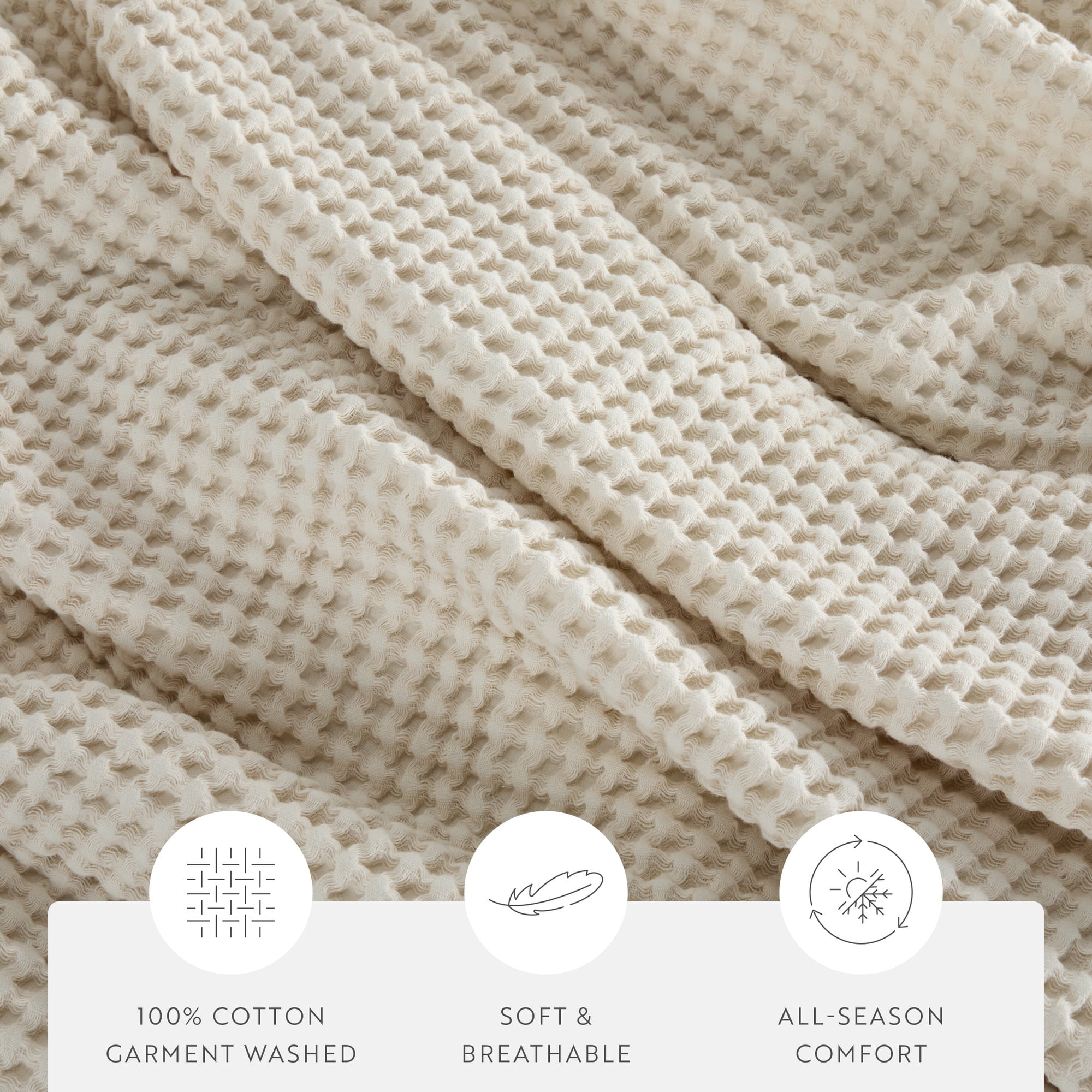 Noble Linens 100% Cotton Waffle Texture Bed Blanket, Natural, King/Cal King
