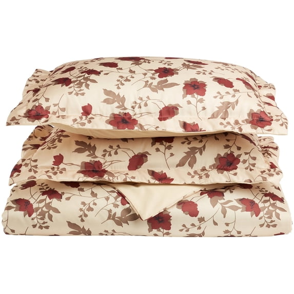 Elm Leaves Microfiber Wrinkle-Resistant Duvet Cover and Pillow Sham Set Beige / Twin