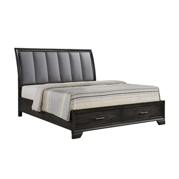 Modern Glam Style 1pc Fabric Upholstered Storage Drawers Queen Size Platform Bed Brown Gray Finish Bedroom Furniture