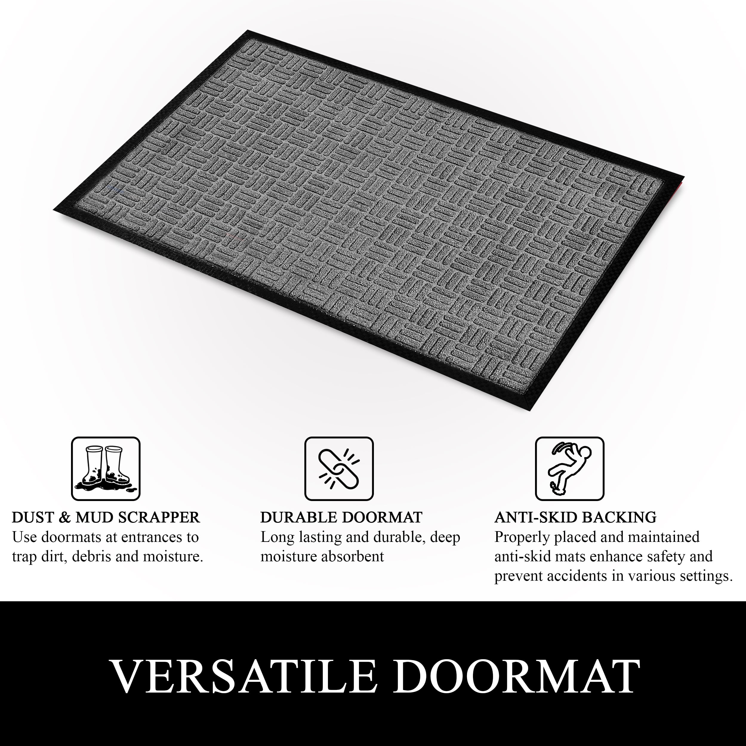A1HC Indoor Outdoor Mat, Front and Back Entrance Welcome Mats, Large Front Door Patio Mats 24x36 Inches, Non-Slip Easy Clean Entrance Washable Large Size Doormats, Dark Grey