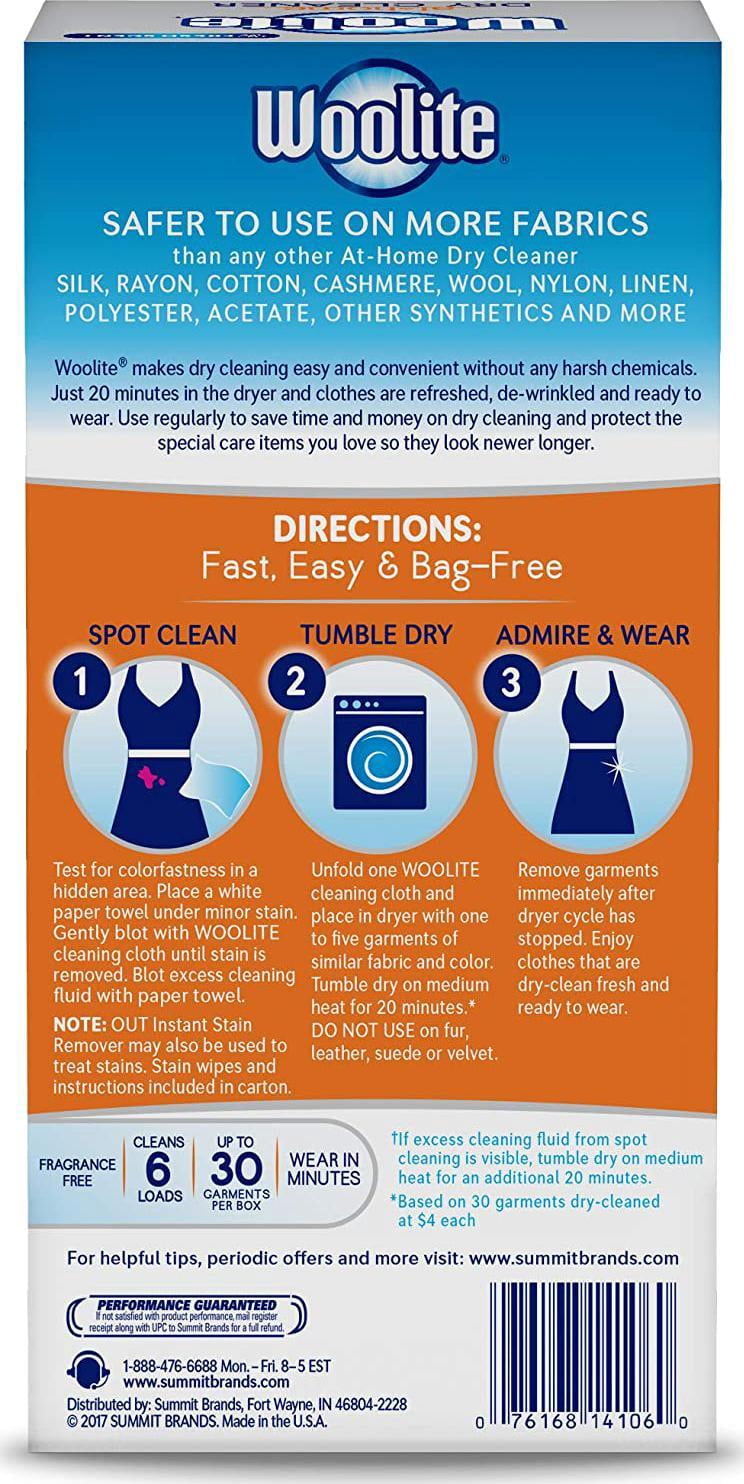 woolite at home dry cleaner, fragrance free, 6 cloths
