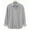 thumbnail image 4 of ZCFZJW Mens Corduroy Shirt Dressy Casual Long Sleeve Button Down Lapel Collar Shirts Lightweight Classic Loose Work Business Tops Silver XXXXL, 4 of 7