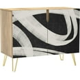 thumbnail image 3 of PixonSign Sideboard Buffet Cabinet, Kitchen Storage Cabinet with 2 Doors, Black & White Dark Ribbon Patterns, Cupboard Console Table for Dining Room - 35" L x 18" W x 29" H, 3 of 5