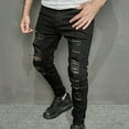 thumbnail image 6 of Haoxianjian Mens Jeans Boys Jeans Men'S Casual Denim Cotton Straight Ripped Hole Trousers Pants Full Length Pants Skinny Jeans Men, 6 of 8